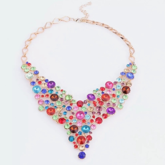 18K gold plated multi color rainbow crystal Necklace earrings set - Picture 3 of 15